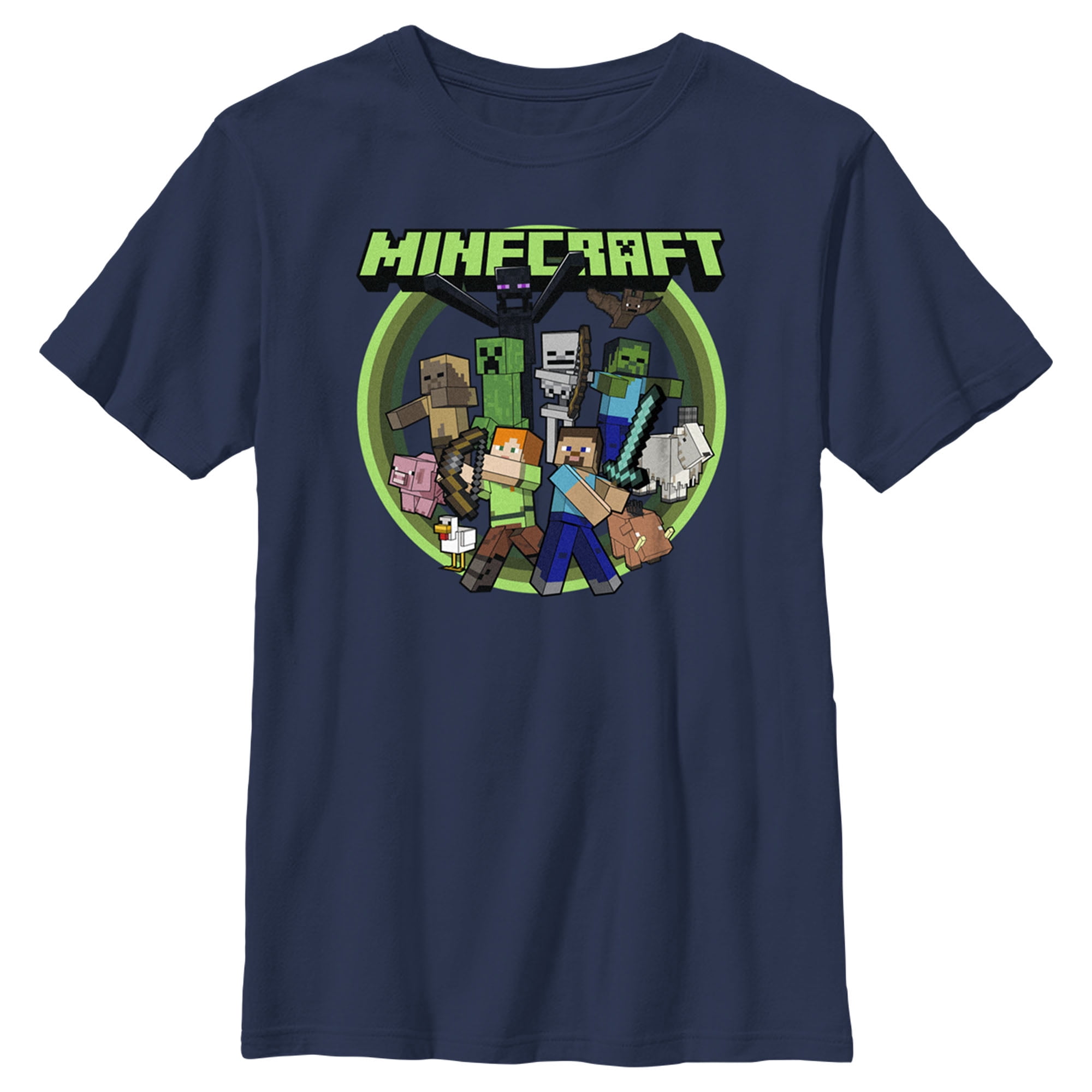 Boy's Minecraft Heroes and Mobs Graphic Tee Navy Blue Medium