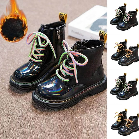 Miluxas Girls Glitter Ankle Boots Fashion Leather Boots Side Zipper Combat Shoes with Lace up for Toddler/Little Kid/Big Kid Pink 2 M(36)