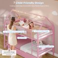thumbnail image 6 of Bunk Bed Twin Over Twin Size with 6 Storage Drawers and Globe String Lights, House Shaped Metal Twin Bunk Beds with Charging Stations&Montessori Bookshelf&Open Shelf&Ladder and Guardrail, Pink, 6 of 6