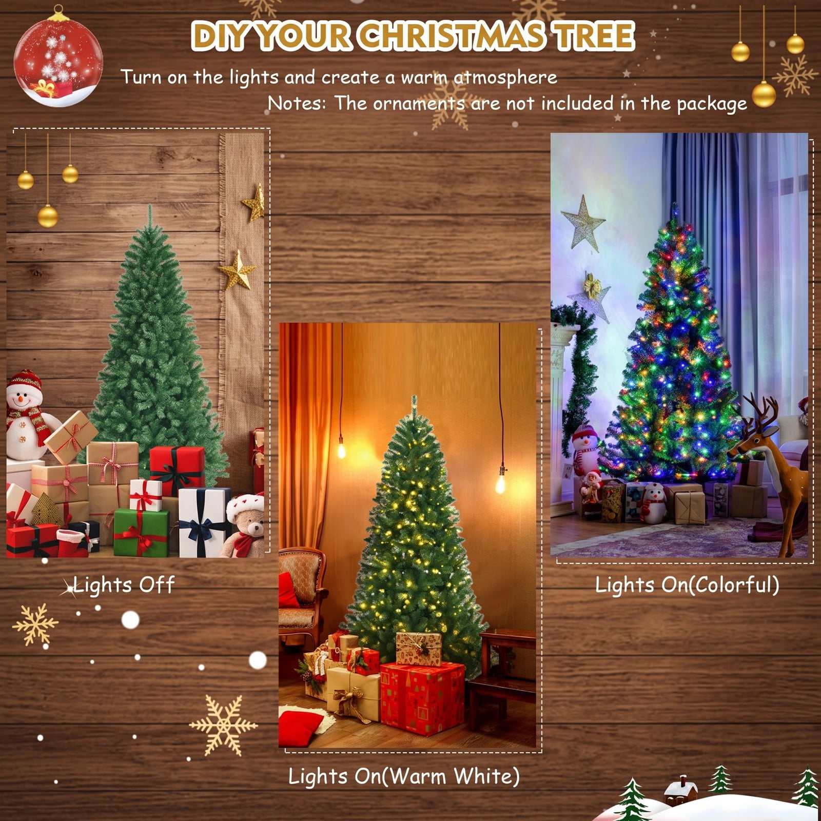 RUIE 6FT Pre-Lit Artificial Christmas Tree with 350 Remote-Controlled Color-Changing LED Lights, 845 Hinged Tips Full Holiday Xmas Tree with Metal Stand, Green