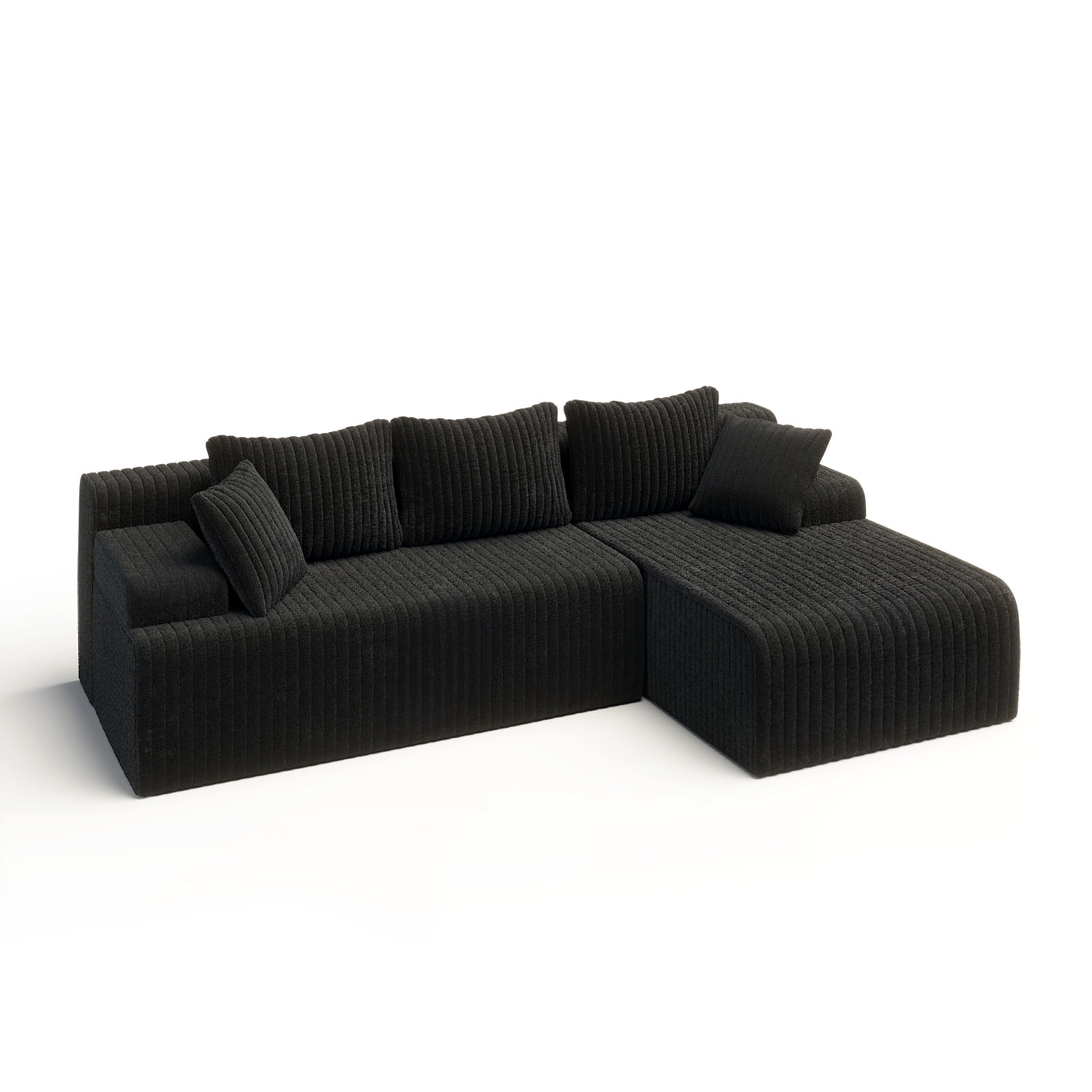 LAUSAINT HOME 96" Boneless Sectional Sofa, L-Shaped Modular Cloud Couch with Deep Seat & Plush Corduroy Fabric, (Black, Right Facing Chaise)