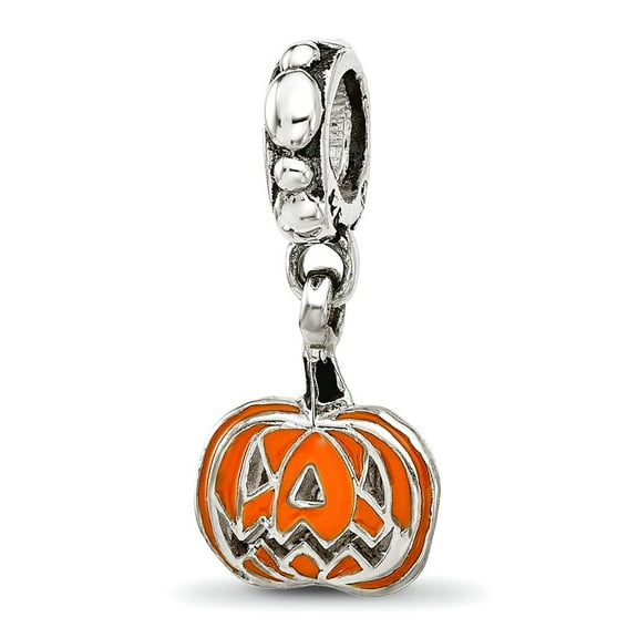 2.5mm 925 Sterling Silver Reflections Orange Enameled Pumpkin Dangle Bead Charm Pendant Necklace for Women