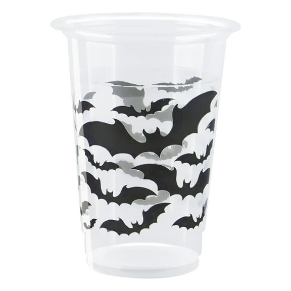 Black Bats Halloween Plastic 16 oz Cups, 8 Count