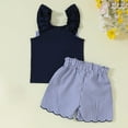 thumbnail image 4 of Sopiago Toddler Baby Girl Summer Outfit Bow Embroidery Short Sleeve T-Shirt Plaid Ruffle Shorts Set Little Girls Clothes 2-3 Years,Navy, 4 of 7