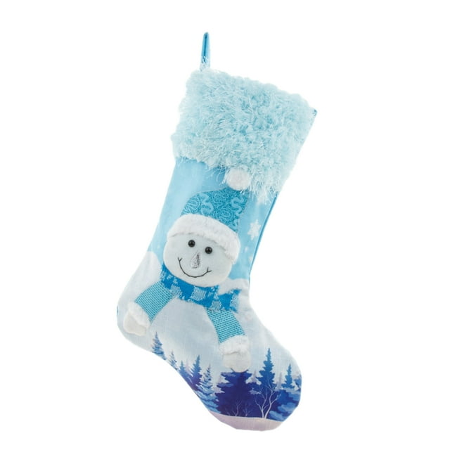 Birdeem Unique Blue Linen Embroidered Stocking Christmas with Lights , Gift Bag Light Up Christmas