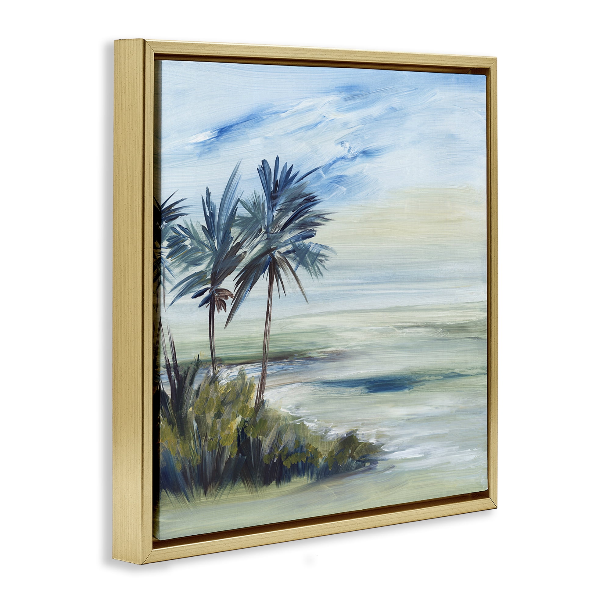 Stupell Industries Windy Palm Trees Nautical & Beach Painting Gold Floater Framed Canvas Art Print Wall Art, 25 x 25