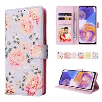 Nalacover Wallet Case for Samsung Galaxy A23 5G, Bling Flower Pattern PU Leather Wrist Strap Handbag Magnetic Clasp Flip Cover with Kickstand Card Slots Holder Soft TPU Shockproof Case,Pink Rose