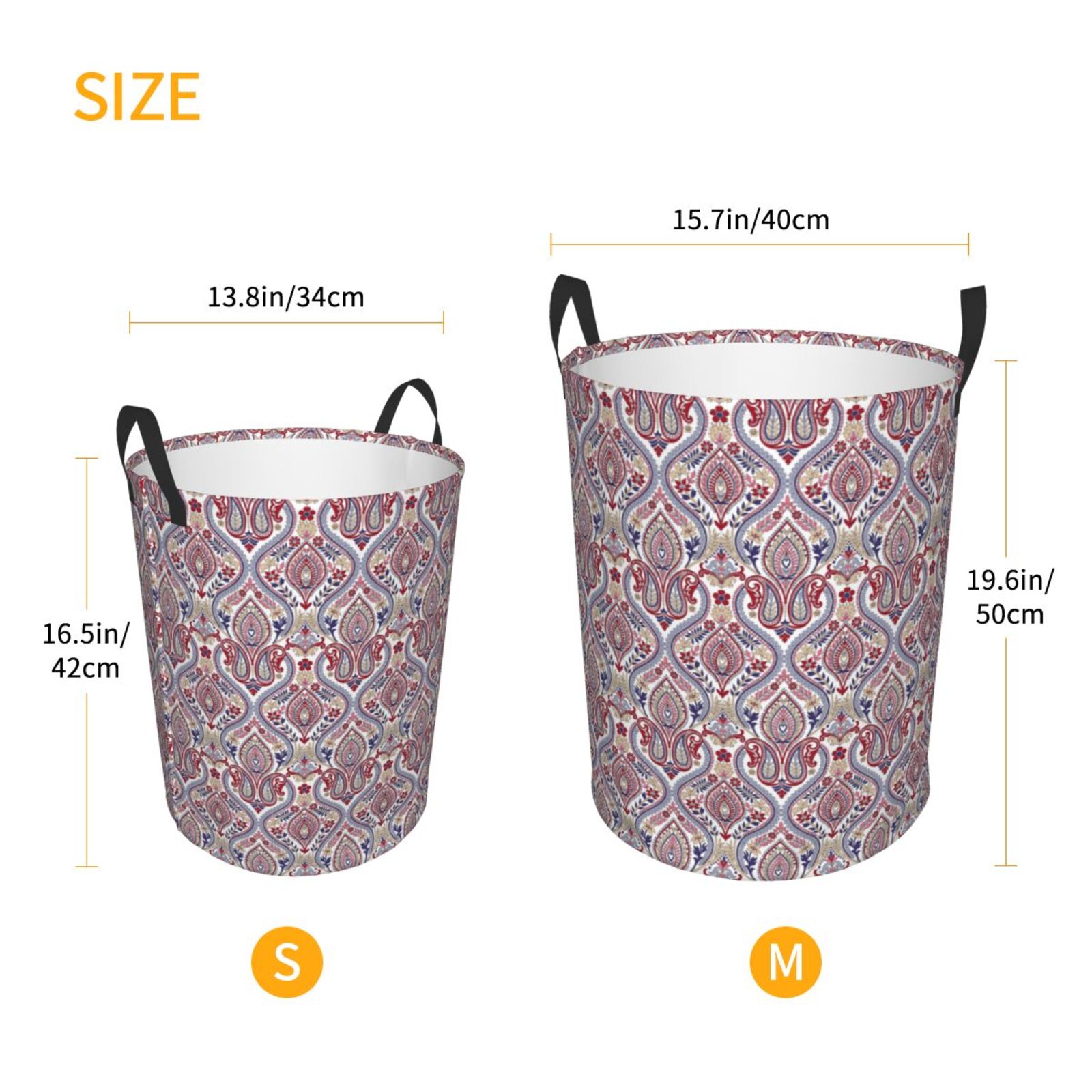 Large Laundry Basket with Handles - Paisley Pattern No.90112 Kids Baby Dirty Clothes Laundry Hamper for Bedroom Aesthetic