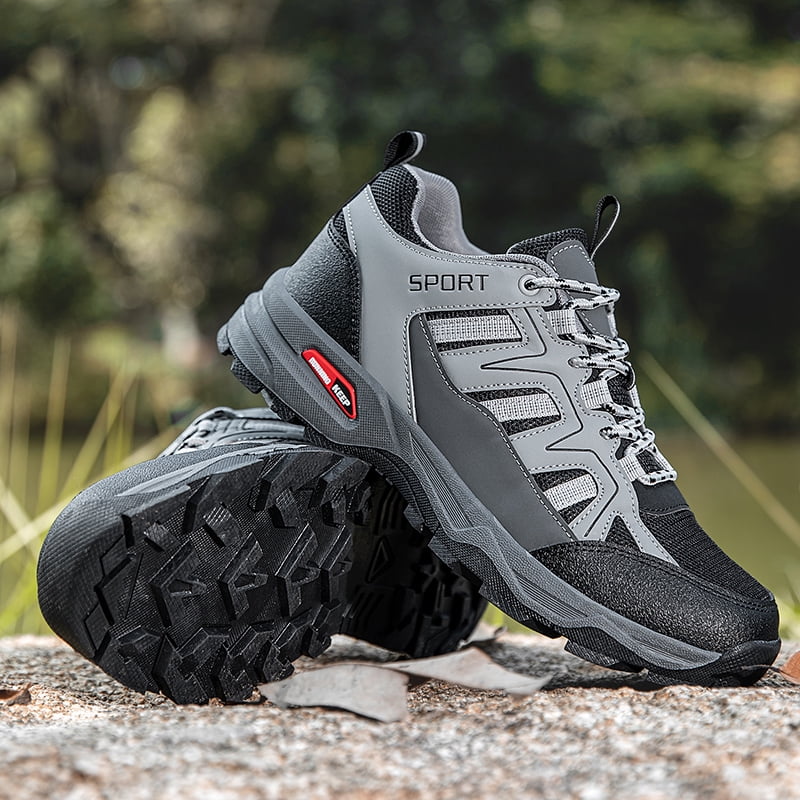 Durable Wearproof Men’s Summer Mountain Hiking Shoes Breathable Mesh Anti Slip Outdoor Trekking Sneakers Lightweight Cushioning Comfort Footwear for Trail Walking Sports