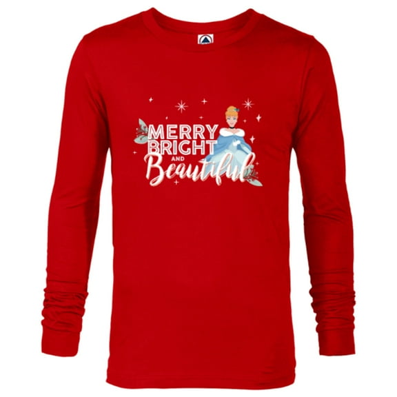 Disney Princess Cinderella Merry Bright Beautiful Holiday Standard - Long Sleeve T-Shirt for Men – Customized-New Red