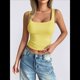 thumbnail image 5 of Camiseta Sin Mangas con Cuello Cuadrado para Mujer, de Doble Capa, Básica, para Entrenamiento de Verano, Informal Amarillo S, 5 of 7