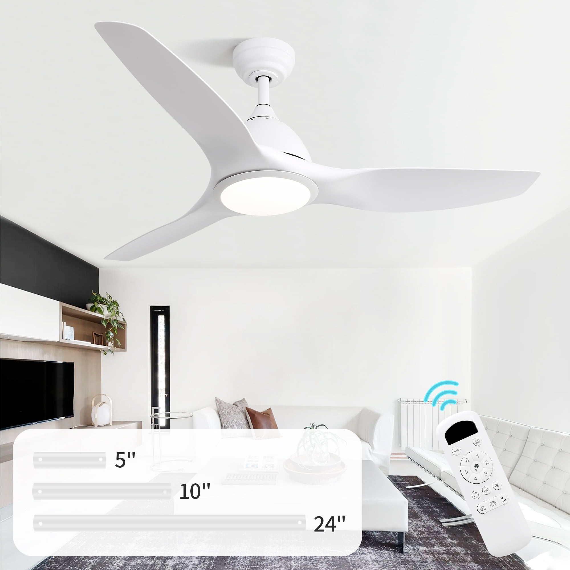 Sofucor 52 Inch Outdoor Ceiling Fans with Lights, Modern 3 Blade Ceiling Fan with Dimmable Memory LED, High 7000CFM 6-Speed 3-Timer Reversible DC Motor, for Indoor Outdoor Bedroom Living Room, White