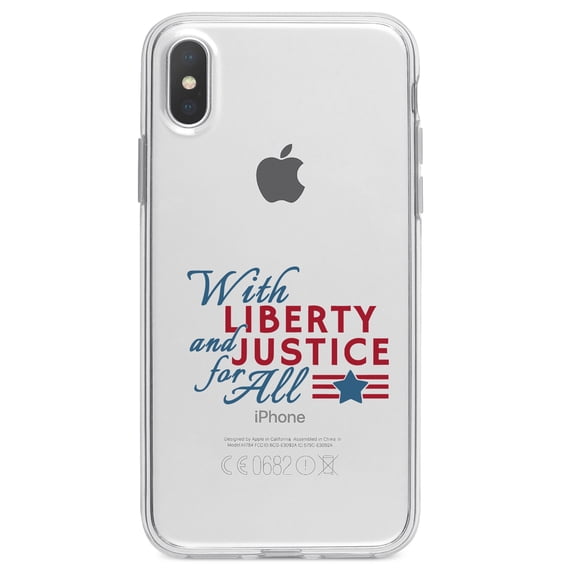 DistinctInk Clear Shockproof Hybrid Case for iPhone XR (6.1" Screen) - TPU Bumper Acrylic Back Tempered Glass Screen Protector - With Liberty and Justice For All