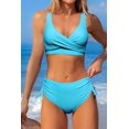 thumbnail image 3 of HSHDLDF High Waisted Bikini Twist Front Tie Back 2 Piece Swimsuit Solid Color, 3 of 7