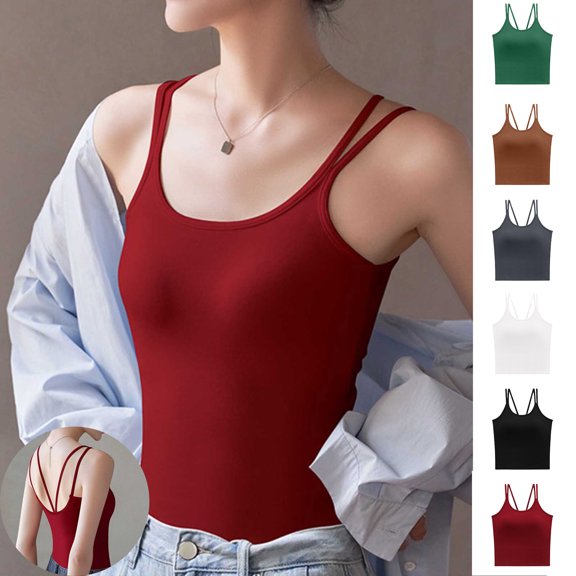 Einccm Women's Built-in Bra Tank Top with Shaping, Slim Fit Racerback Camisole Tops, Soft Comfortable Seamless Vest for Everyday Casual Wear, Summer