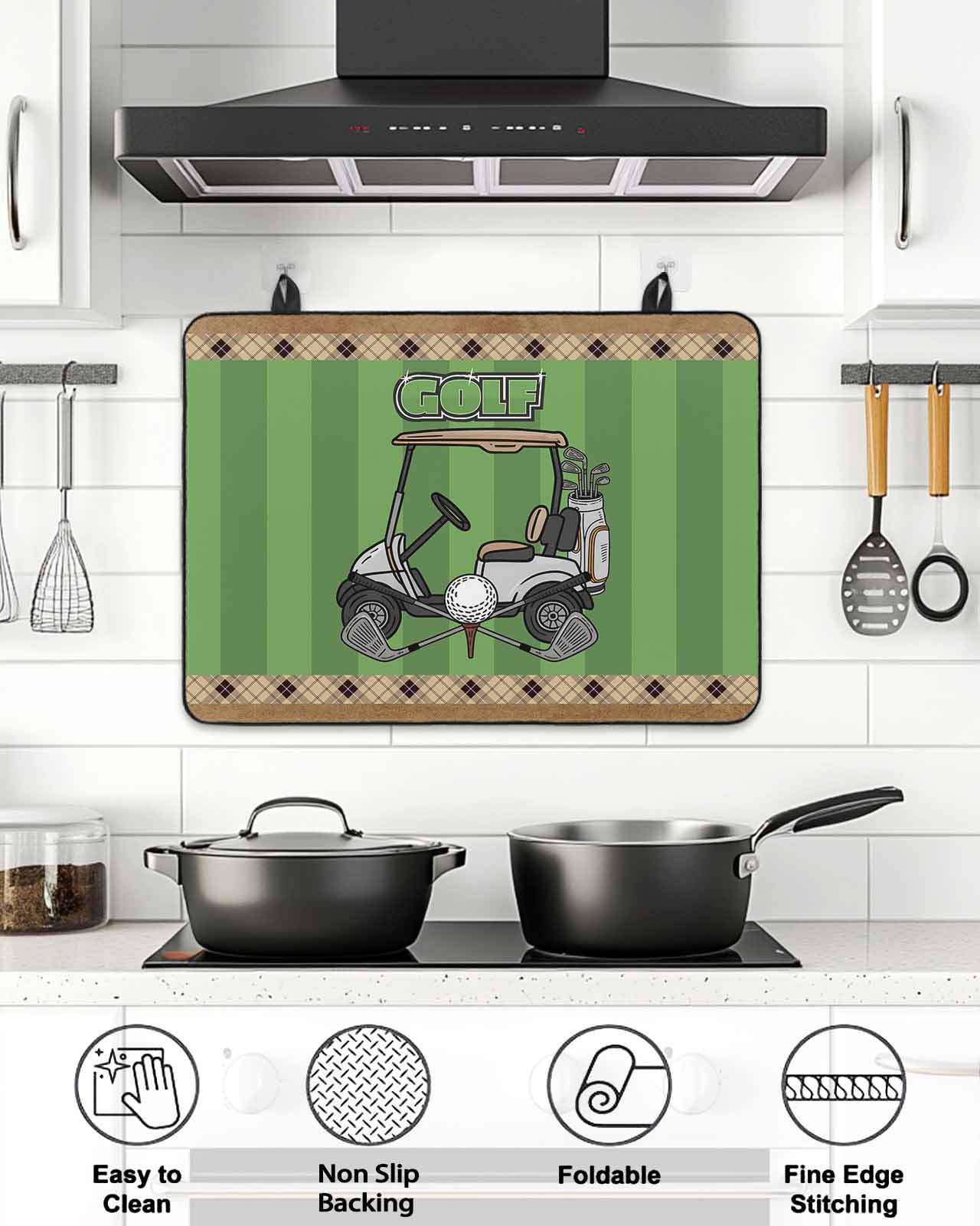 Stove Top Covers for Electric Stove, Golf Balls Glass Stovetop Cover Protector, Green Sports Art Truck Brown Lattice Induction Cooktop Protector Oven Mat for Kitchen Countertop 24"x21"