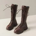 thumbnail image 6 of UngA Combat Boots Womens Lace up Mid Calf Boots Low Heel Chunky Platform Riding Boots Lug Sole Womens Boot Brown,Size 9, 6 of 7