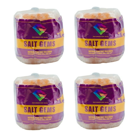 SALT GEMS 4 Pack - 7.5 lbs, Himalayan Animal Salt Lick Pure Natural Pink Salt Block on a Rope for Horses, Deer, Goats, Cattle,Rabbits,