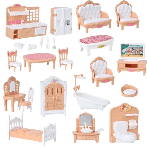 Dollhouse Furniture Set, 32 Pcs Miniature Doll House Accessories , for Kitchen Bedroom Living Room Bathroom, Toy for Ages 3 Boys Girls, Gift for Kids,A set