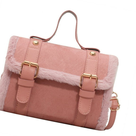 Women's 2024 Furry Plush Crossbody Shoulder Bag PU Leather Winter Small Square Handbag for Modern Fashion