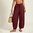 thumbnail image 4 of Womens Wide Leg Pants Dressy New Summer Pants for Women Lightweight Faux Linen Casual Pants Loose Fits Comfy Vacation Trousers with Pockets, 4 of 8