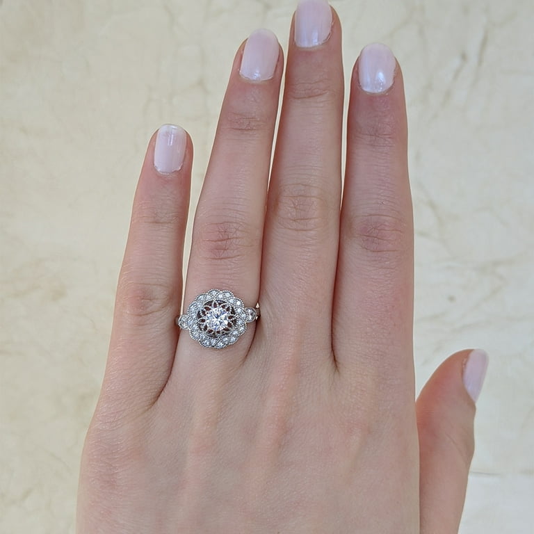 Art Deco Floral Engagement Ring