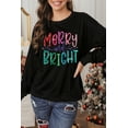 thumbnail image 3 of Women's Black Glittering Merry and Bright Christmas Graphic Pullover Sweatshirt - [ZhiHiMeRi] | (US 20-22)2XL, 3 of 7