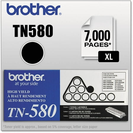 Brother TN580 High-Yield Toner, 7000 Page-Yield, Black
