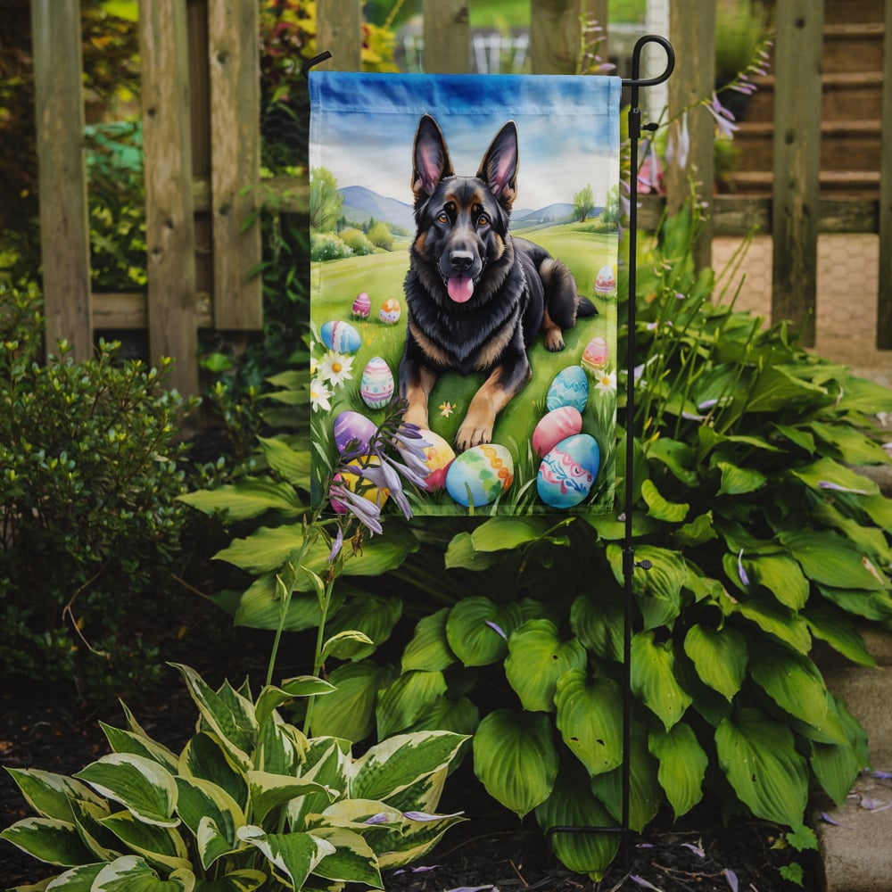 Black German Shepherd Easter Egg Hunt Garden Flag 11.25 in x 15.5 in