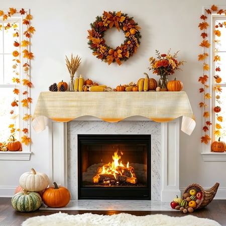 Orange Stripe Fireplace Mantel Scarf Country Vintage Farmhouse Minimalist Checkered Mantel Scarf Scarves Fireplace Top Runner Cover for Holiday Party Home Decorations 60x17in