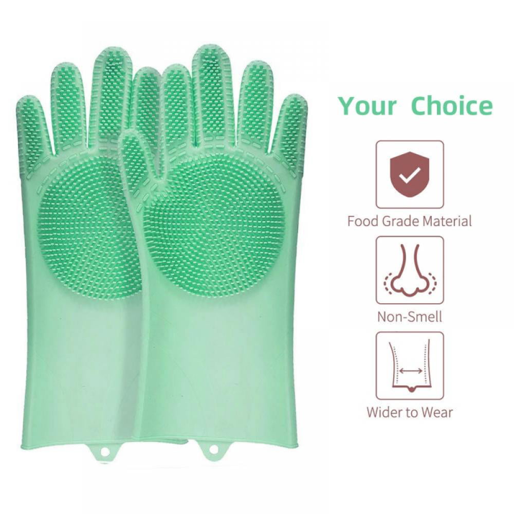 Reusable Dish Wash Scrubbing Sponge Gloves with Bristles,Great for Dog Bathing,Kitchen,Car Washing,Bathroom Upgraded Version Green Silicone Cleaning Gloves Dishwashing Scrubber