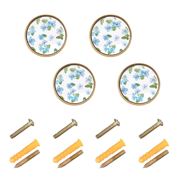 Beautiful Forget-me-not Flowers Cabinet Knobs Sets Kitchen Pulls Dresser Drawer Handles Hardware Decorate for Bathroom Wardrobe Closet Knob 4 Packs