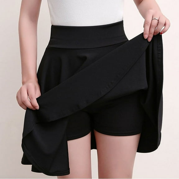 2025 Flared Skirts Women's Basic Shorts Skirt Fashion Versatile Black Casual Mini Skater Medium Pleated Fluffy Skirt Plus Size