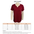 thumbnail image 2 of Camiseta con cuello en V para mujer, pantalón corto informal, manga plisada, fruncida, Color puro, jersey de verano, Top rojo vino M, 2 of 2