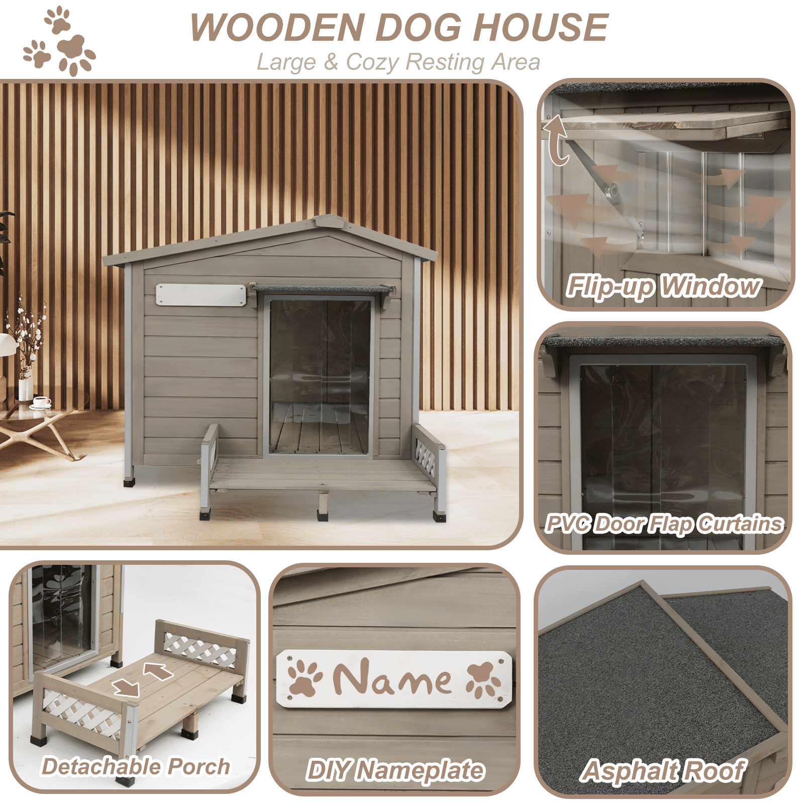 Gowoodhut 41" L Outdoor Dog House with Porch, Wooden Dog Kennel with Asphalt Roof