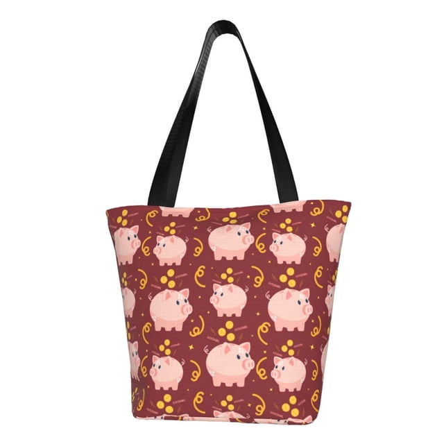 Balery Cute Pig with Coins Bolsa de Hombro con Diseño, Bolsa Grande y Duradera, Bolsa Versátil para Compras