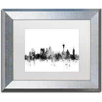 "San Antonio Texas Skyline B&W" Canvas Art by Michael Tompsett, White Matte, Silver Frame