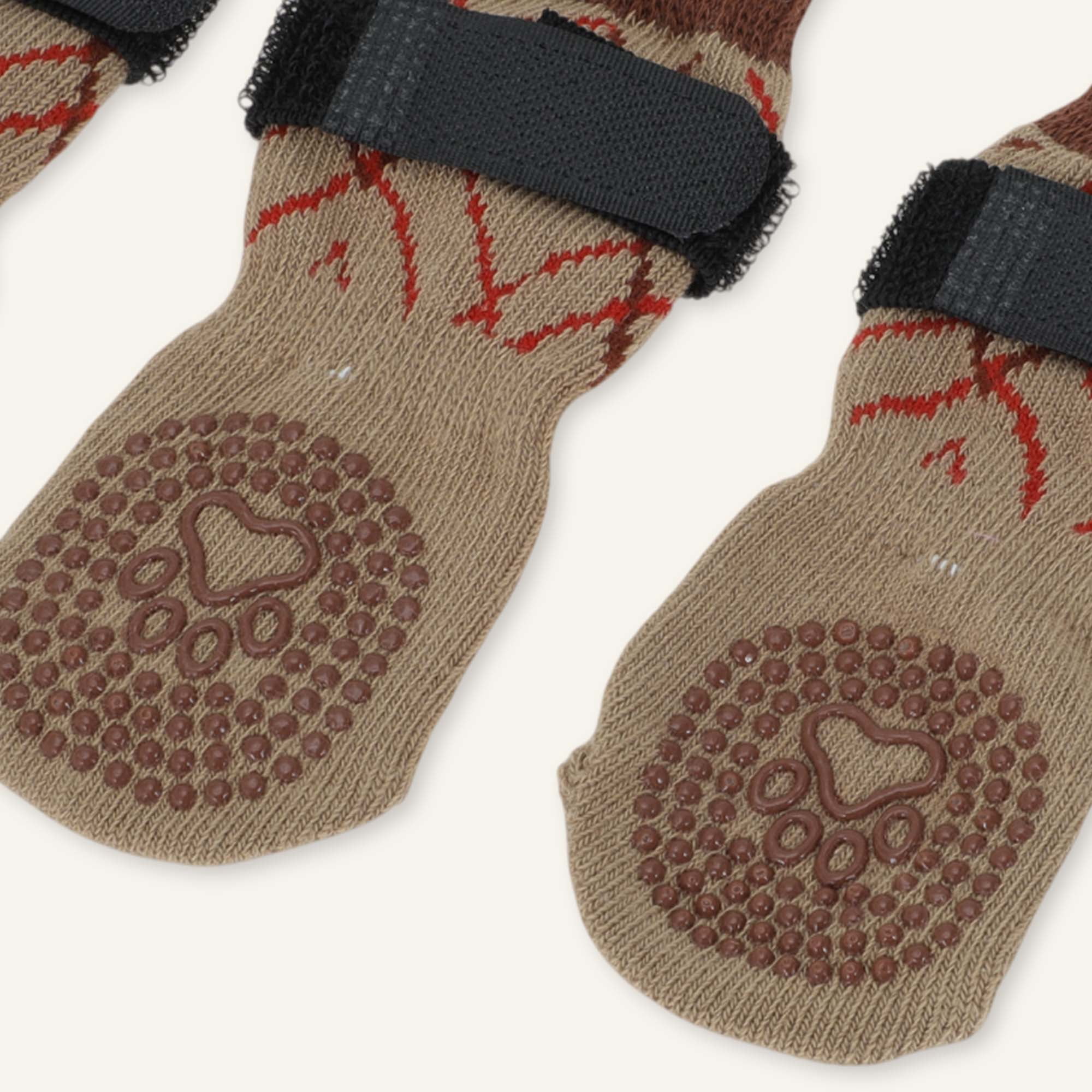 Unique Bargains 4Pcs Non-Slip Dog Socks with Adjustable Tapes Beige M