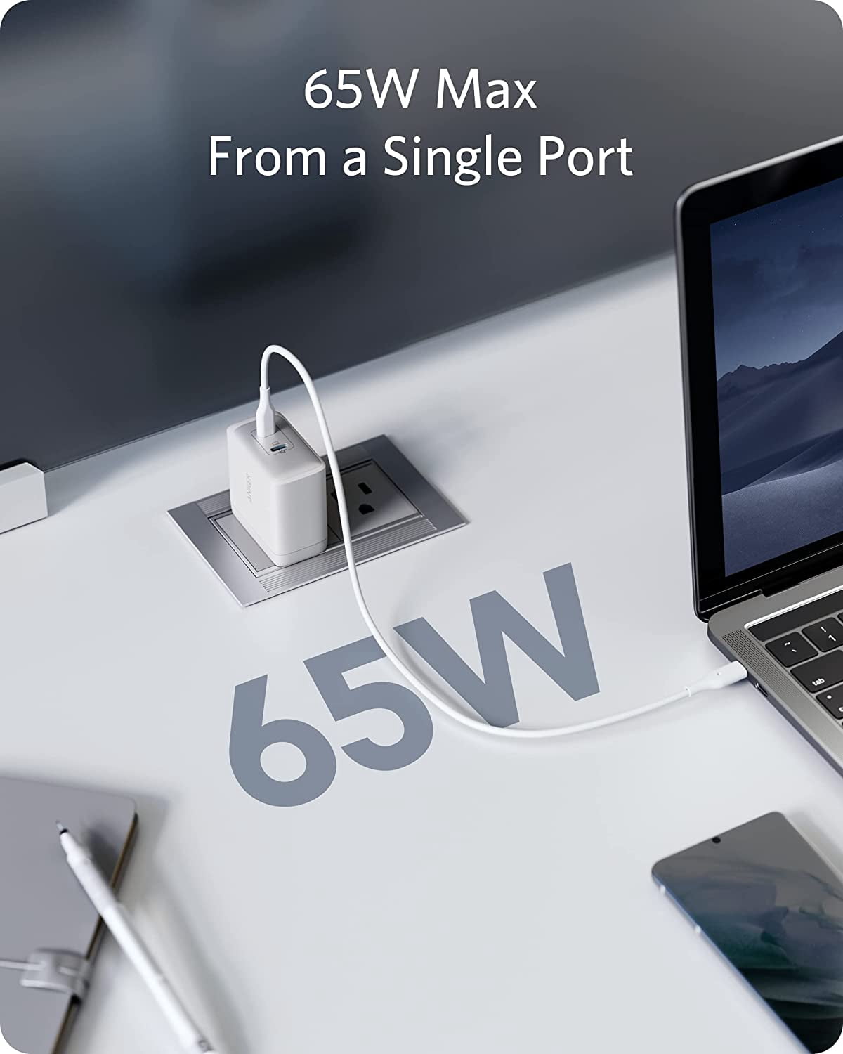 Anker USB C Charger Nano II 65W PPS Fast Charging,GaN II Technology, Foldable |White