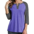 thumbnail image 2 of 3/4 Sleeve Raglan Shirts for Women Color Block Henley Blouse Button Tunic Tops(Purple L), 2 of 5