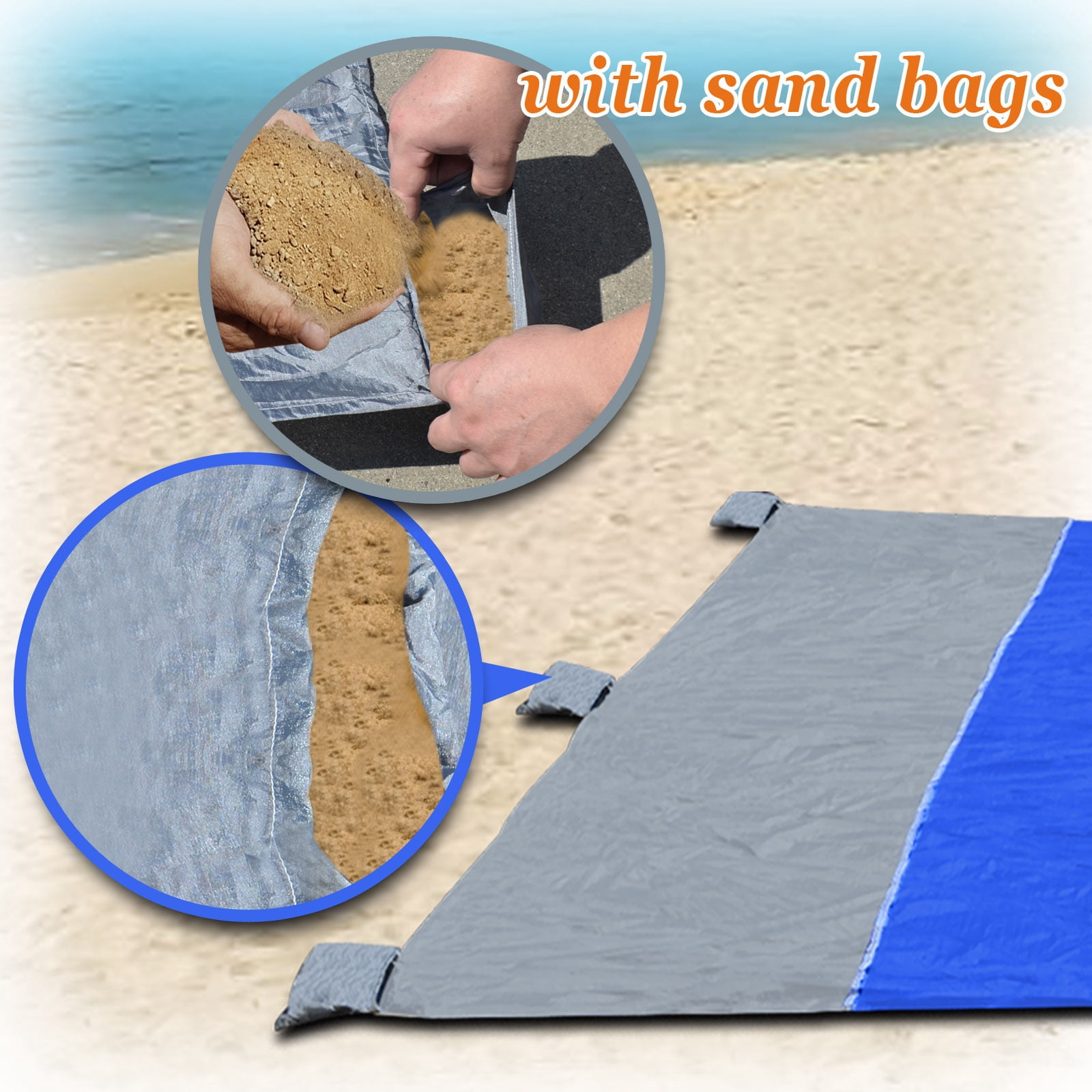 Sunrise 9'X7' Sand Beach/Picnic Blanket W/6 Corner Pockets Nylon Beach Cushion