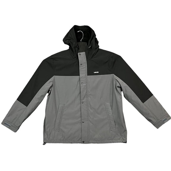 Levis Mens Fleece Lined Shell Jacket Size XXL Gray Black Hooded Water Resistant