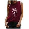 thumbnail image 1 of Pompotops Mode T-shirt Décontracté Sans Manches à Col Rond Imprimé Lettre pour Femmes Été, 1 of 4