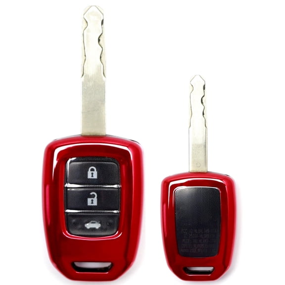 Glossy Red Finish TPU Key Fob Protective Case w/Face Panel Cover, For Honda 2016-2021/22 Civic Accord HR-V CR-V 4-Button Blade Key