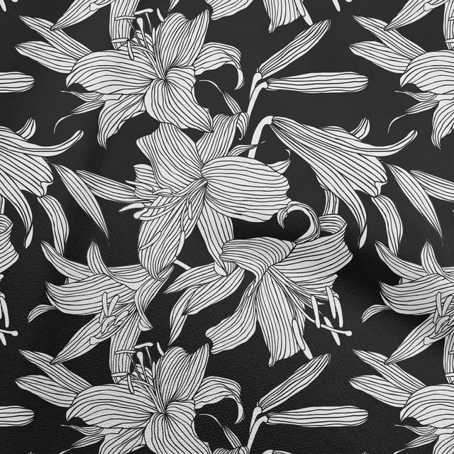 oneOone Tissu Georgette Viscose Noir à Fleurs Tissu pour Robe Tissu Imprimé au Mètre 42 Pouces de Large