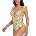 thumbnail image 3 of Yiaed Honey Honeycomb Print Women's Ruffled One Piece Swimsuit V Neck Swimwear Slimming Monokini for Woman-X-Large, 3 of 8