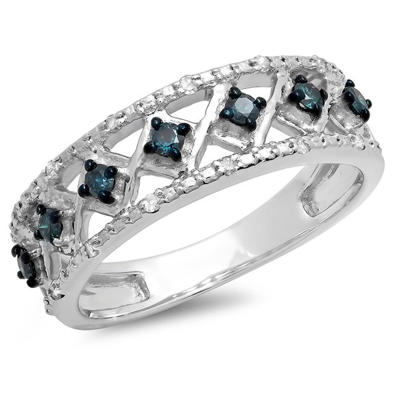 Dazzlingrock Collection 0.30 Carat (ctw) Sterling Silver Round Blue & White Diamond Ring Fashion Wedding Band 1/3 CT, Size 8