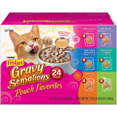 Purina Friskies Gravy Sensations Pouch Favorites Wet Cat Food Variety Pack, 3.0 Oz. Pouches (24 Pack)