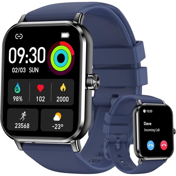 Smart Watch for Men Women, 1.83" HD Touchscreen Fitness Tracker with Bluetooth Calling, 130 Sports Modes, Heart Rate Sleep Step Monitor, IP68 Waterproof, Compatible with iOS & Android (Blue)