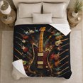 thumbnail image 5 of Black Electric Guitar with Circular Instrument Halo, Bold Retro Music Motif for Guitar Lovers, Father's Day Gift, Soft Flannel Blanket for Game Room and Office, Retro Home Decor, 5 of 9